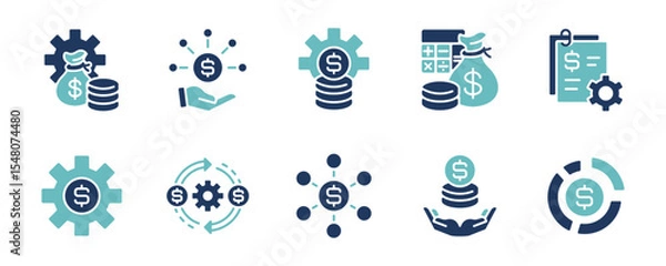 Fototapeta financial management with money gear cog wheel symbol icon set business accounting budget control economy strategy target planning signs vector illustration