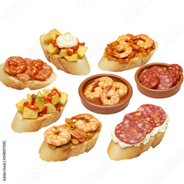 Fototapeta Assorted Spanish Tapas on Transparent Background