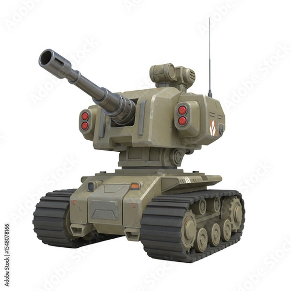 Fototapeta Detailed Tan and Gray Military Tank Model on Transparent Background