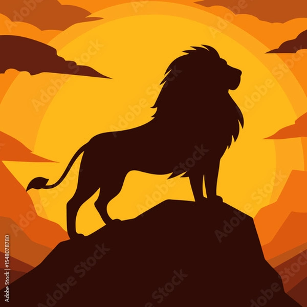 Obraz Striking Lion Figure Against a Vibrant Sunset Backdrop