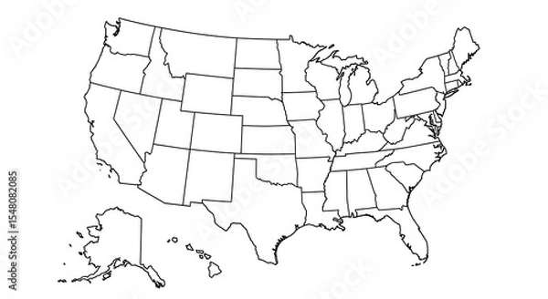Fototapeta Blank United States Map with State Borders