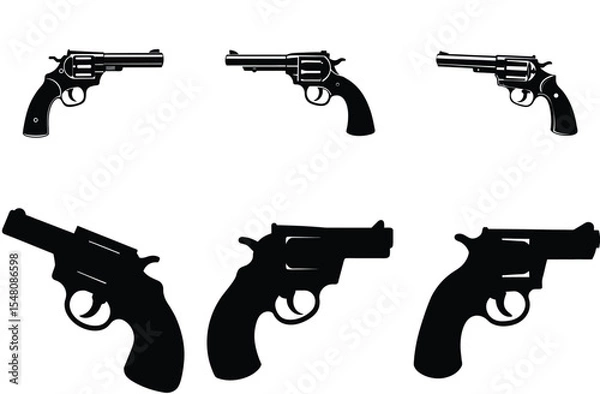 Fototapeta "Gun Silhouette Vector Set – Revolver and Pistol in Minimal Style"