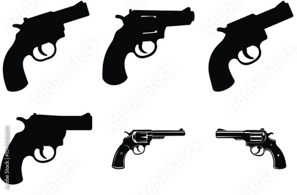 Fototapeta "Gun Silhouette Vector Set – Revolver and Pistol in Minimal Style"