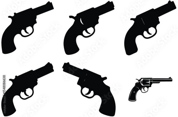 Fototapeta "Gun Silhouette Vector Set – Revolver and Pistol in Minimal Style"
