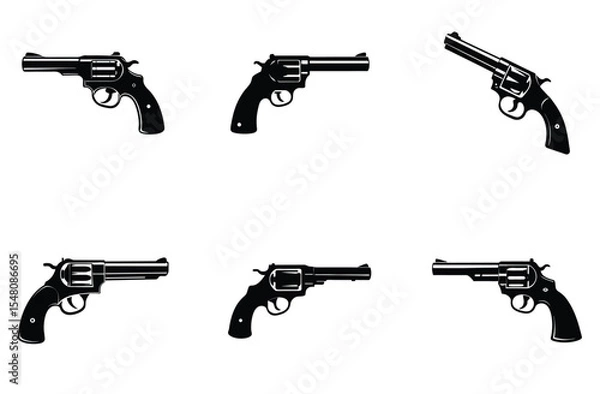 Fototapeta "Gun Silhouette Vector Set – Revolver and Pistol in Minimal Style"