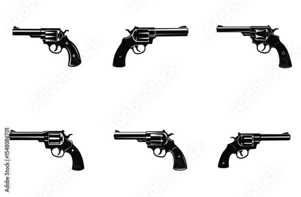 Fototapeta "Gun Silhouette Vector Set – Revolver and Pistol in Minimal Style"