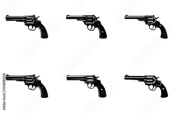 Fototapeta "Gun Silhouette Vector Set – Revolver and Pistol in Minimal Style"