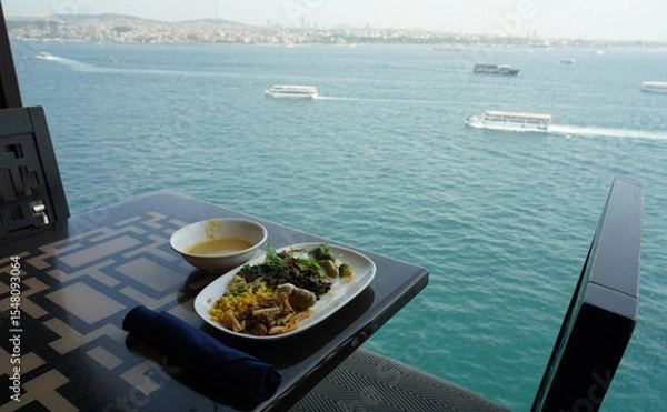 Fototapeta Dining Room Buffet aboard the abstract luxury cruise ship.