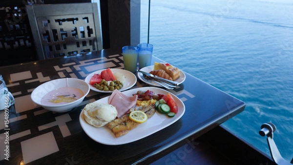 Fototapeta Dining Room Buffet aboard the abstract luxury cruise ship.