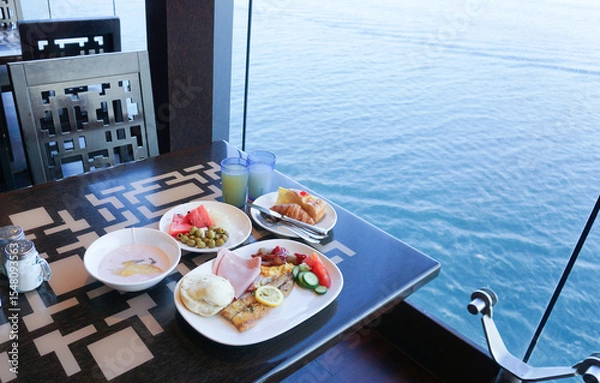 Fototapeta Dining Room Buffet aboard the abstract luxury cruise ship.