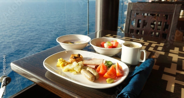 Fototapeta Dining Room Buffet aboard the abstract luxury cruise ship.