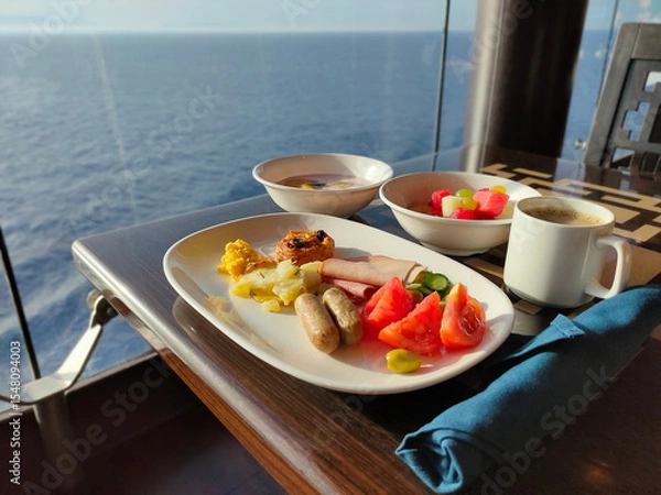 Fototapeta Dining Room Buffet aboard the abstract luxury cruise ship.