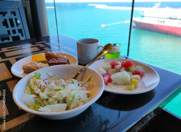 Fototapeta Dining Room Buffet aboard the abstract luxury cruise ship.