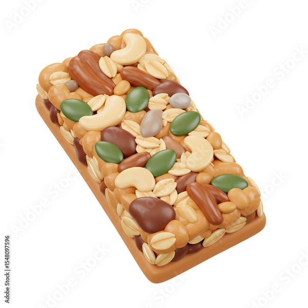 Fototapeta 3D Render of a Nutty Granola Bar with Oats and Seeds