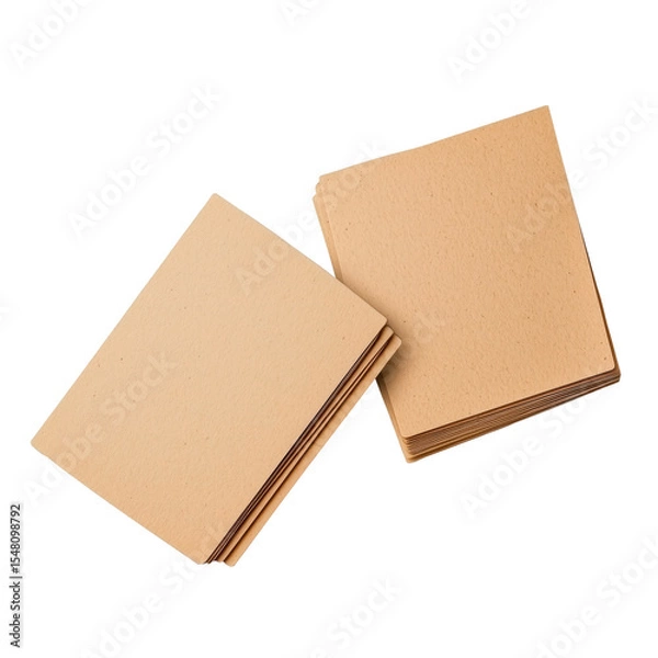 Fototapeta Two brown notebooks isolated on a transparent background. Closed kraft paper covers, simple stationery items viewed from above. Blank school or office notebooks for writing or planning.
