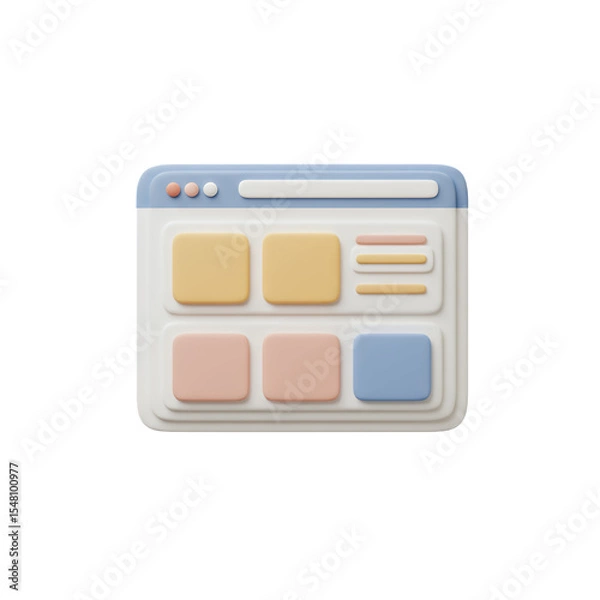 Fototapeta Pastel Website Interface 3D Render with Transparent Background