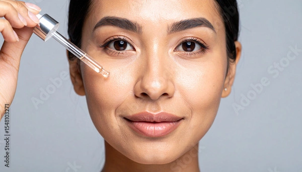 Obraz beautiful woman holding skincare serum