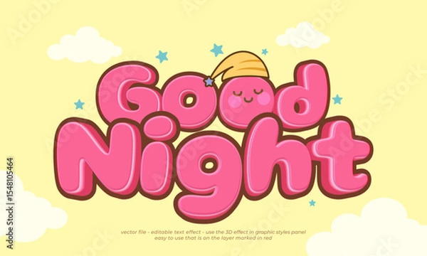 Fototapeta Good night cute style with editable text effect