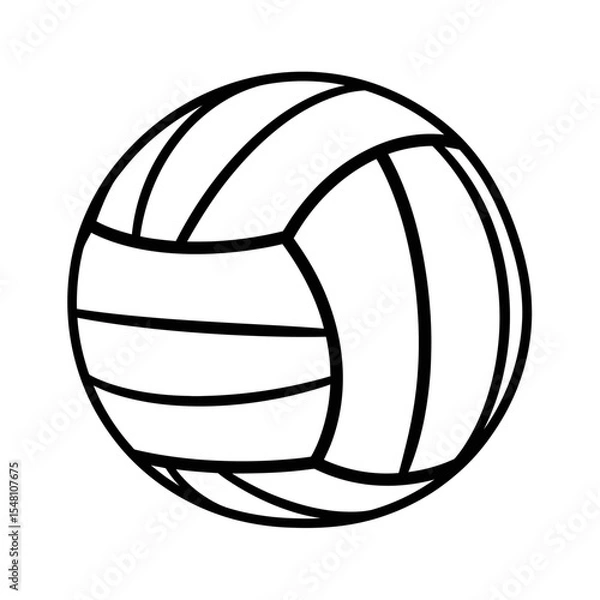 Fototapeta Illustration of a volleyball with black outline on a white background in a simple graphic style