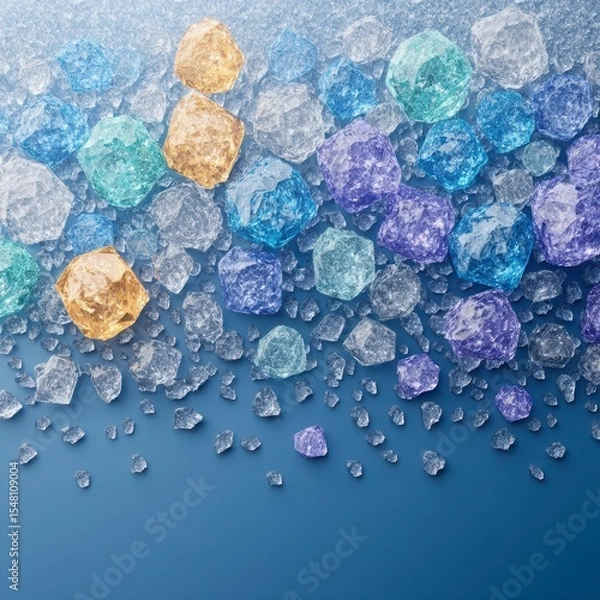 Obraz Colorful Gemstone Pebbles on Blue Background for Creative Projects