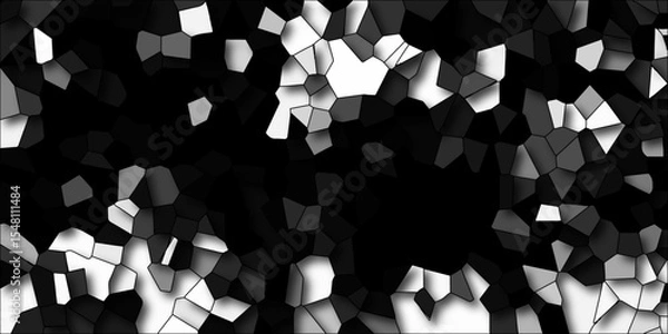 Obraz Broken quartz modern black and white geometric creative background with shadows. Seamless pattern mosaic marble pattern texture with seamless shapes. 3d shapes low poly crystal mosaic background
