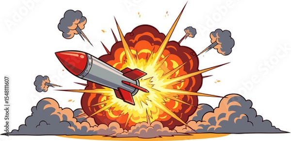 Fototapeta Exploding Missile in a Dramatic Comic Book Style