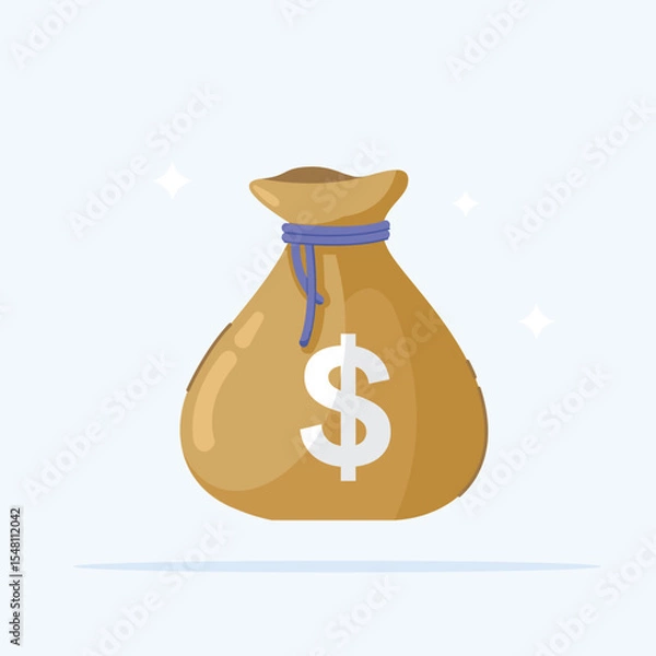 Fototapeta illustration of money bag with dollar symbol and rope, traditional symbol of wealth and storage in flat style