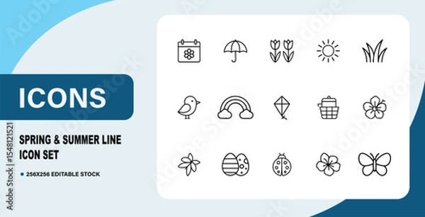 Obraz Spring & Summer Line Icon Set