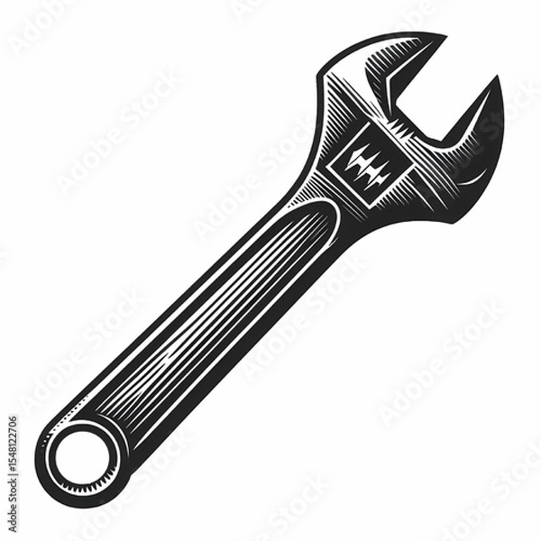 Obraz Adjustable wrench tool silhouette vector illustration isolated on a white background