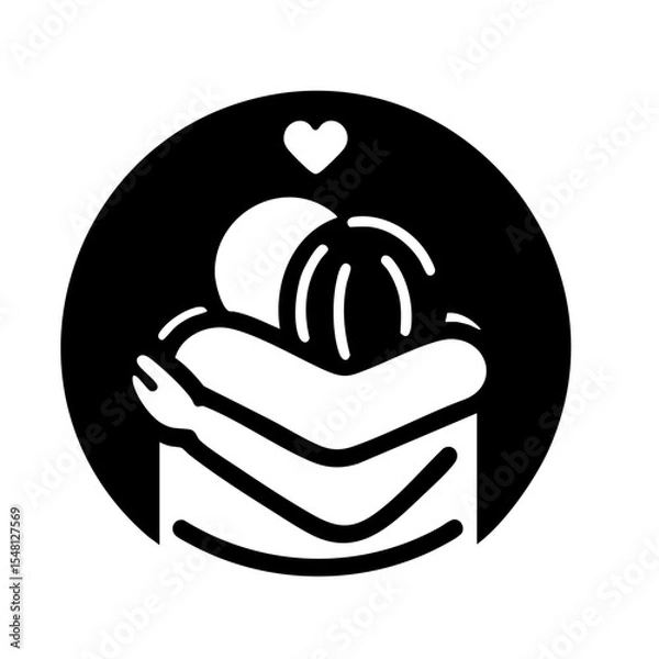 Fototapeta A minimalist circular logo of an embracing couple in monochrome colors representing love and relationship