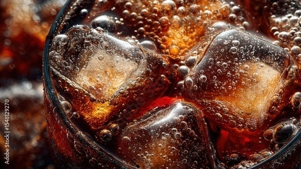 Obraz Cola Ice Cubes Bubbling Refreshment Fizzy Drink Detail