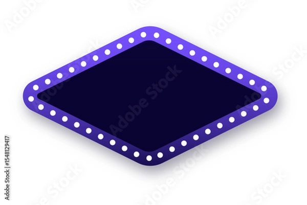 Fototapeta Empty purple illuminated diamond frame with glowing lights on dark background for retro design concept