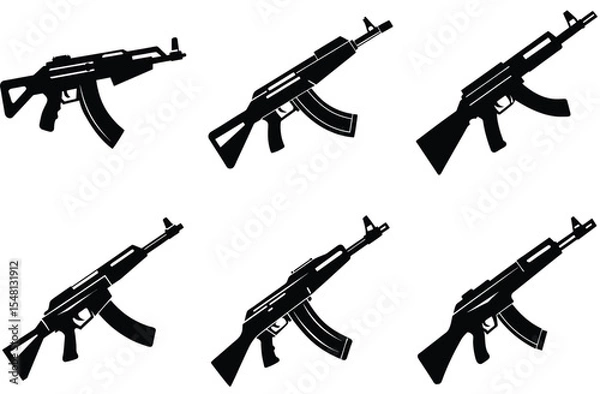 Fototapeta "Assault Rifle Silhouette Vector – Military Weapon Icon in Minimal Style"