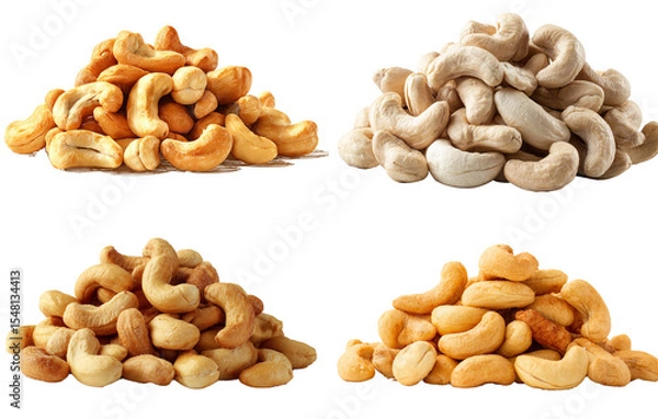 Fototapeta Set of A pile of cashew nuts, isolated on a white background