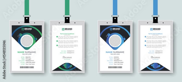 Fototapeta Modern corporate company office employee id card or identity card design layout. Template design for business company identity card, id card, staff card design.