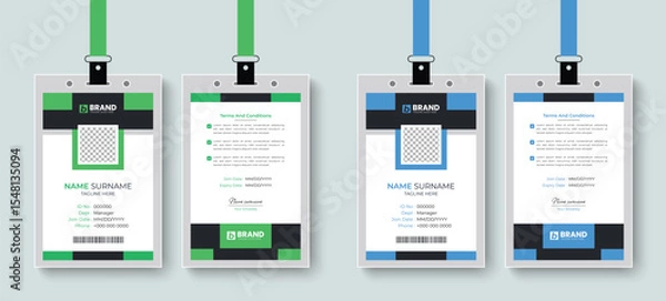 Fototapeta Modern corporate creative and minimal employee id card or identity card design layout. Template design for business company identity card, id card, staff card design.