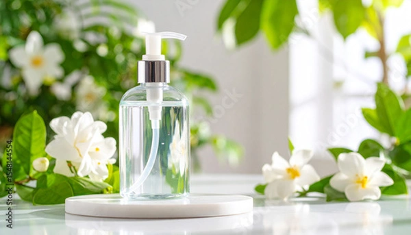 Obraz Minimalist Transparent Hand Sanitizer Bottle – Clean Modern Hygiene Product Isolated