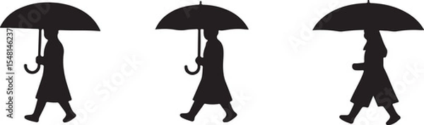 Fototapeta People walking with umbrellas a set of weather icons