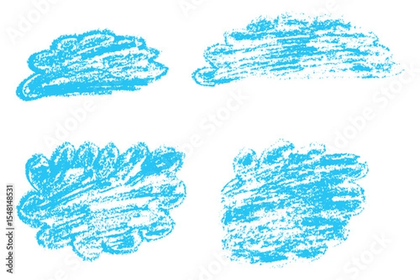 Obraz Blue hand drawn clouds with chalk and wax crayon texture. A playful set of sketchy shape. Rough lines and bold shapes