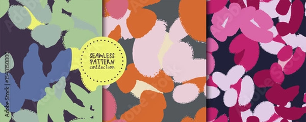 Fototapeta Set of seamless patterns with different abstract flowers in vector. Backgrounds, prints, design elements