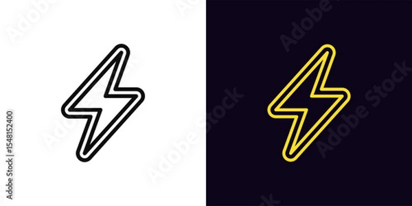 Obraz Outline lightning icon, with editable stroke. Electric lightning icon with double outline, energy charge. Lightning power, fast battery recharge, electric energy, thunderbolt flash. Vector icon