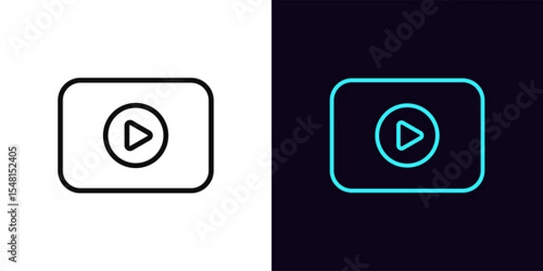 Obraz Outline video player icon, with editable stroke. Media screen with play button, video content icon. Multimedia display, media player, online movie channel, game replay, video stream. Vector icon