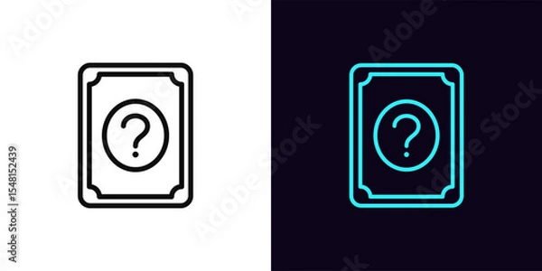 Obraz Outline quiz card icon, with editable stroke. Play card with question mark, guessing game icon. Quiz time, trivia game show, tarot card, guess answer, questionnaire, quiz competition. Vector icon