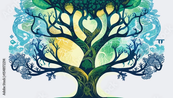 Obraz Intricate illustration of a tree of life with swirling patterns and vibrant colors, symbolizing nature and interconnectedness