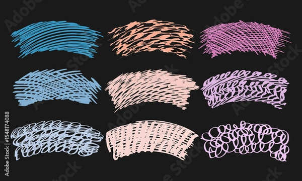 Fototapeta Nine arced textured backgrounds for lettering. Doodles and squiggles. Vector set