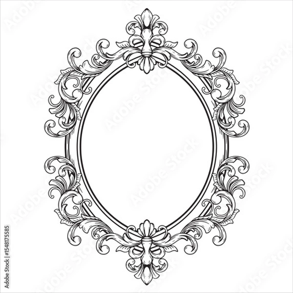 Obraz Ornate Oval Frame with Scrollwork and Fleur-de-Lis