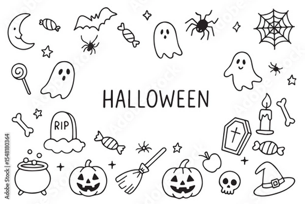 Fototapeta Halloween vector doodle set. Hand drawn Halloween symbols and objects. Vector illustration