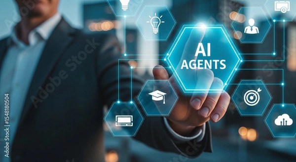 Fototapeta AI Agents Concept with Businessman