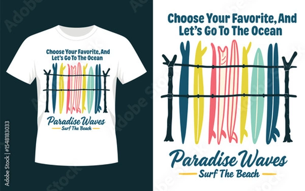Fototapeta Paradise waves surf the beach t shirt design Vector illustration