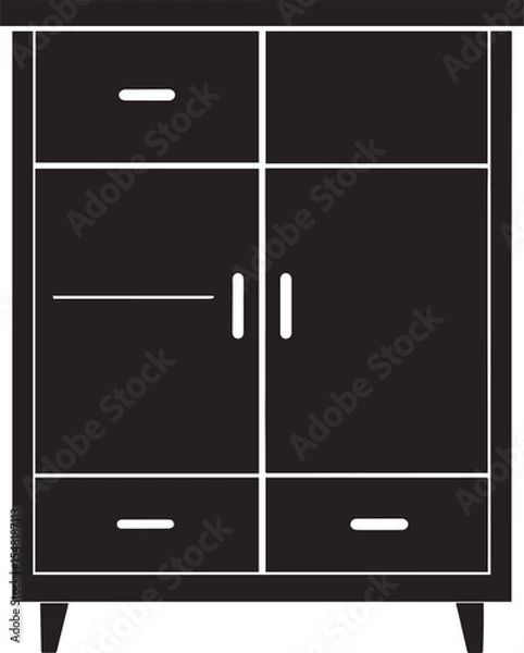 Obraz Cupboard Silhouette Vector Illustration – Minimal Black Home Storage Icon